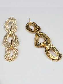 1 Pair European & American Fashion Exaggerated Linked Geometric Rhinestone Earrings For Women, Punk Hip-Hop Style, Suitable For Events And Festivals - Exaggerated Geometric Earrings - View 4