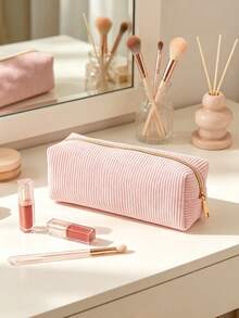 12/1入 柔軟燈芯絨大容量鉛筆袋，輕量軟布文具收納包，休閒甜美風便攜收納袋，適合青少年女孩，四季通用，適用日常上學、學習、辦公與旅行文具收納 - 多色多款 - 查看 6