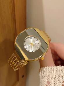 1 buah Gelang Emas Persegi dengan Jam Tangan Quartz untuk Wanita, Minimalis, Modis, Elegan, Cocok untuk Pemakaian Sehari-hari, Pilihan Terbaik untuk Hadiah Liburan - Emas - View 7