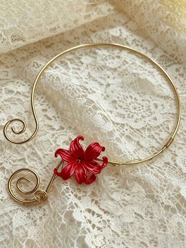 1 Unique Fashionable Spiral Iris Necklace With Adjustable Flower Spiral, Suitable For Teenagers' Daily And Formal Occasions