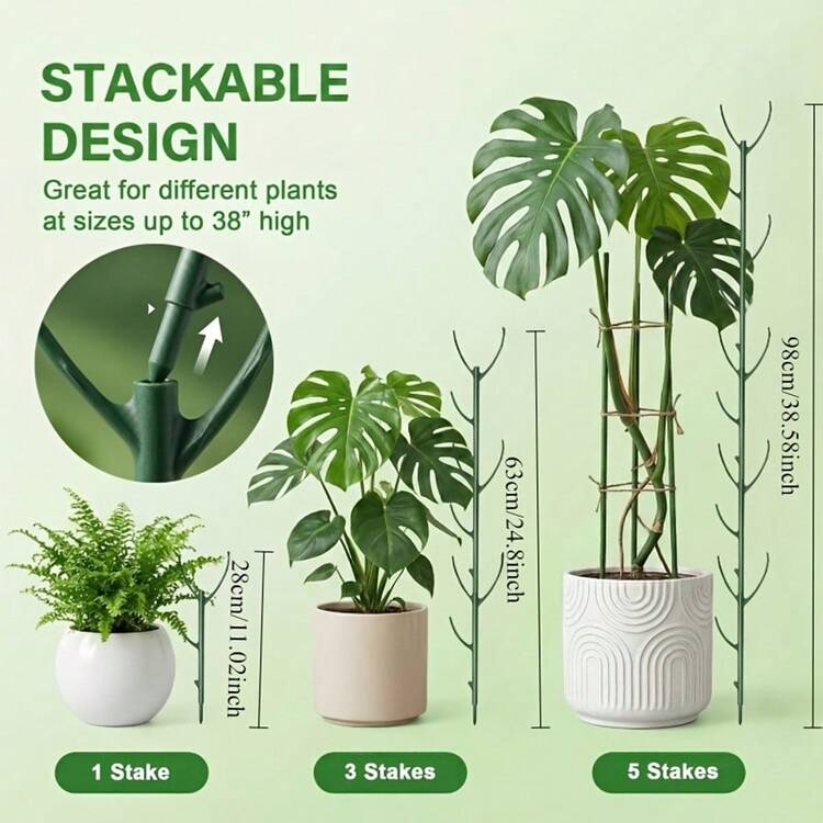 龜背竹苔蘚攀爬柱附綁帶，可堆疊式支撐柱，可增加高度以適應不同生長階段，特殊設計，穩固且易於使用，適用於植物 - 彩色 - 查看 3