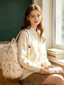 1 Set Back To School Backpack Set - Checkerboard/Floral Pattern Large Capacity Backpack + Lunch Bag + Pencil Case Multi-Piece Set, With Laptop Compartment, Durable Nylon Backpack, Adjustable Shoulder Straps, Lightweight Portable Zipper Bag, Suitable For Students/Teenagers/Graduates, Perfect For Outdoor/Travel/Middle School/High School/College, College Essential Backpack - Multicolor - View 5