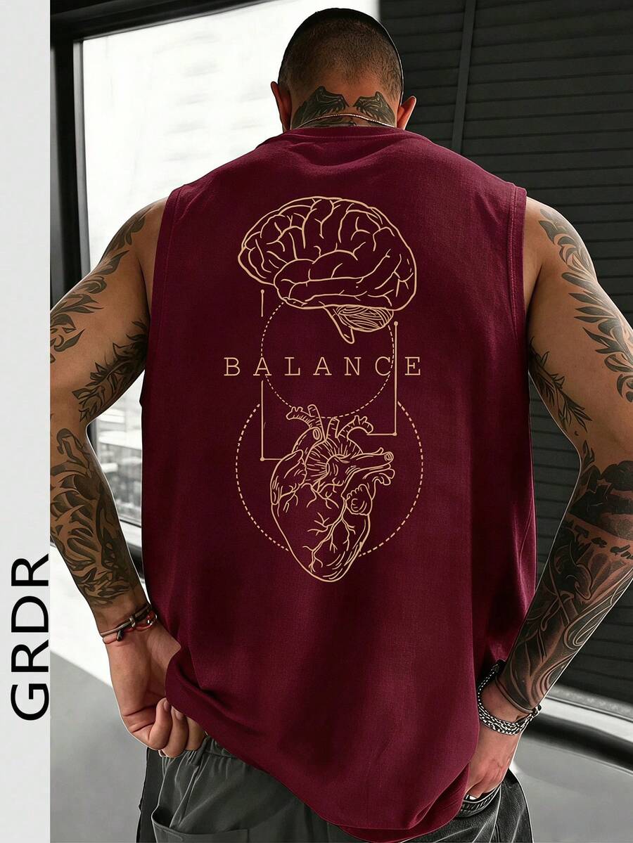 Áo tank top nam GRDR cổ tròn in họa tiết mùa hè, kiểu dáng thường ngày. - Màu Đỏ Sâu - Xem 1