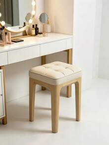 Platzsparender stapelbarer Hocker | Cremeweiße weiche Polsterung + 46 cm goldene Höhe, passt zu den meisten Esstischen, minimalistischer natürlicher Holzstil Massivholz weich gepolsterter Hocker, stabil und langanhaltend - Beige - Übersicht 3
