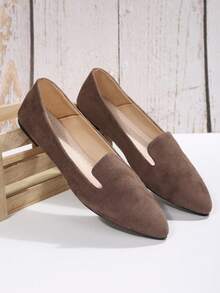 Plus Size 35-45 Women's Fashion Flat Hollow-Out Slip-On Shoes, Comfortable Non-Slip Breathable Casual Loafers, Lightweight Versatile Pointed Toe Soft Sole Pumps, Chocolate Brown Solid Color, Suitable For Spring Summer Autumn Winter, For Wide Feet Please Size Up, Fabric Batch Differences May Cause Slight Color Variation - Brown - View 6