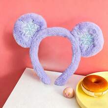 Disney 1pc Frozen-Inspired Plush Mouse Ears Headband, Soft Fuzzy Snowflake Embroidered Hairband For Women & Girls, Cute Princess Cosplay Hair Accessory - View 6