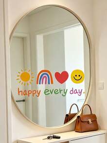 1件/套 Happy Every Day 鏡面貼紙 - 太陽彩虹愛心微笑乙烯基裝飾，適用於臥室、客廳、梳妝鏡、牆面貼紙藝術 - 多色 - 查看 5