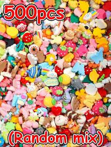 10/20/30/40/50/100/150/200/500pcs Random Resin Accessories Set[Without Ring Pin Style], Creative Cute Sweet Fresh Girl Cartoon DIY Decoration Jewelry Accessories, Multiple Colors, Styles, Designs, More Quantity More Variety, Can Be Used As Keychain, Necklace, Bracelet, Dust Plug Pendant Charms, Back To School Season Party Favors, Great Small Gift - Multi-color [Nail-free] - View 12