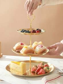 3pcs/4pcs 3-Tier European Style Cake Stand For Home Daily Use (2pcs/3pcs Trays + 1pc Accessory), Multi-Layered Snack And Fruit Tray, Suitable For Tea Break Decoration, Cupcakes, Donuts, Fruits And More - Gold - View 6