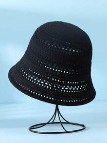 1PC/Women's Vintage Hollow Bucket Hat, Korean Style Solid Color Fashion Sun Protection Hat, Elegant Travel Hat - Multicolor - View 4