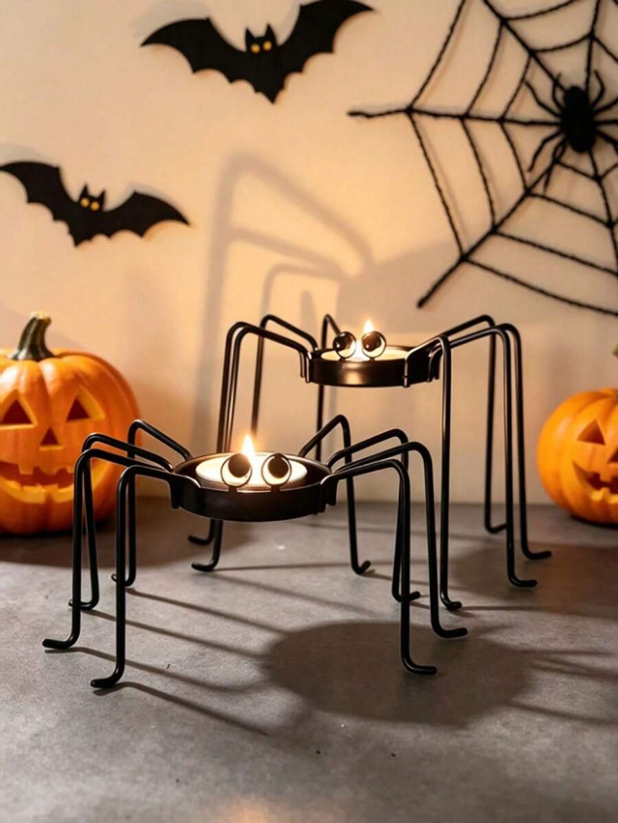 5pcs/2pcs/1pc Spider Shaped Halloween Decorative Candle Holder, Suitable For Tabletop Decoration And Gifting, Perfect For Halloween Party, Themed Events, Trick Or Treating, Haunted House Decor, Vintage Style Party - one-size - View 1