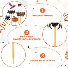 Halloween Toothpicks, Cake Decorations, Suitable For Appetizers, Cocktail Garnishes, Pumpkin, Spider Hat, Ghost Letter Shapes, Bamboo Appetizer Toothpicks, Also For Cake And Food Decoration - Multicolor - View 5