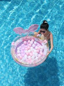 Cute Pink Mermaid Inflatable Pool Float, Transparent Round Water Bed With Glitter, Relaxing Float For Adults Pool Use - Multicolor - View 6
