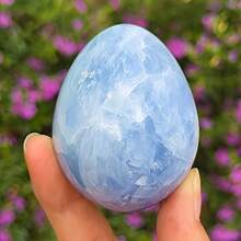 1pc Blue Angel Stone Crystal Egg, Perfect For Geology Enthusiasts, Projects And Mineral Specimens. It's A Unique Home Decor Piece And A Great Gift For Crystal Collectors. Its Bohemian Style And Unique Texture Make It An Ideal Choice - Blue - View 9