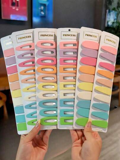 10pcs/30pcs Girls Simple Versatile Casual College Style Solid Color Retro Water Drop Shape Square Fringe Hair Clips, Suitable For Back To School And Daily Wear