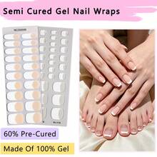 Showyboo Semi-Cured Gel Nail Wraps, Nude French Tip Manicure Strips For Hands & Feet Set, Minimalist Clean Girl Style, Ideal Summer Gift For Women Vacation, Daily, Office Manicure - Multicolor - View 2