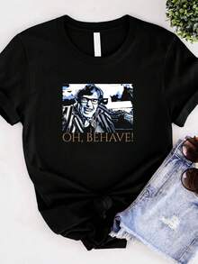 Camiseta de manga corta de jersey unisex con estampado para mujer Austin Powers -Eslogan- ¡Oh, compórtate! - Negro - Ver 1