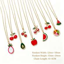 YUZENG Summer Fresh Fruit Necklace Collection, Hypoallergenic Stainless Steel, Cherry/Watermelon/Dragon Fruit Pendants, Versatile Daily Jewelry - Gold - View 2