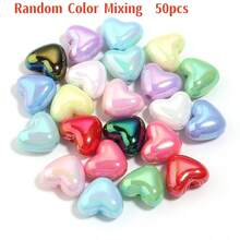 50 PIEZAS Cuentas con forma de corazón recubiertas de acrílico con agujero , adecuadas para la fabricación de joyas, materiales para pulseras y collares de cuentas hechos a mano DIY, regalo perfecto para el Día de San Valentín, aniversario, cumpleaños para tu ser querido - Multicolor - Ver 14