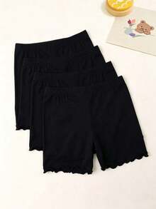 4pcs Girls Pure Black Butterfly Modal Safety Shorts, Breathable Casual, Suitable For Layering Under Skirts And Daily Play, All Season Wear, Back To School Essential - Multicolor - View 3