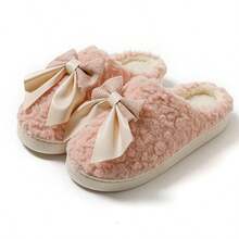 Cute Bow Fabric Home Slippers For Autumn And Winter - Pink - View 4