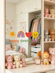 1件/套 Happy Every Day 鏡面貼紙 - 太陽彩虹愛心微笑乙烯基裝飾，適用於臥室、客廳、梳妝鏡、牆面貼紙藝術 - 多色 - 查看 2