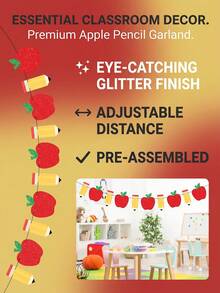 1 pieza Bandera decorativa de lápiz & manzana para regreso a la escuela, decoración de aula para el primer día de escuela, suministros para fiesta, decoración de aula y hogar para maestro de 1er grado, banner de desayuno - Multicolor - Ver 5