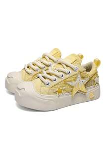Q-AND Yellow Thick Sole Fun Round Toe Flat Sports Casual Skate Shoes Women 2026 New Versatile Y2K Outfit Original Design Unique Sports Skateboard Shoes Unisex With Detachable Pendant, Daily Sports Holiday Gift First Choice - Pineapple Yellow - View 12