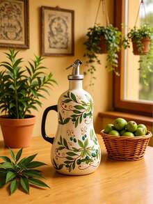 1pc Vintage Lemon Pattern Ceramic Oil Bottle, Hand-Painted Lemon Leaf Seasoning Bottle, Suitable For Olive Oil Bottle, Soy Sauce Bottle Or Oil Dispenser; Suitable For Hotel And Restaurant; Leak-Proof And Drip-Proof; Exquisite Gift - View 8