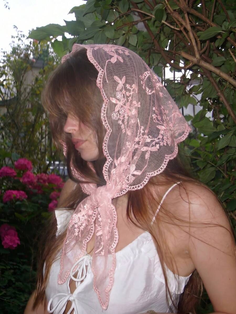 1件裝奢華波希米亞風女款純色優雅蕾絲花卉頭巾/披肩,適合日常穿著、婚禮、教堂、正式場合、夏季海灘度假,配件旅行必備 - 粉色 - 查看 1