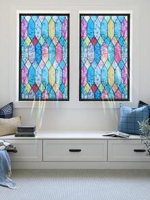 1 Roll Laser Colorful Diamond Window Film 44.5cm(17.5in) Wide, Effect Under Sunlight, Static Cling No Glue Privacy Glass Sticker, UV Protection Anti-Glare, Trimmable And Easy To Remove, Free Installation Tools, Suitable For Home/Office/School/Cabinet Doors/Sliding Doors - Moluoge Crescent - View 2