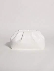 1 pieza Bolso de Nube Plisado de PU con Estampado de Lunares en Contraste Negro & Blanco de Textura Aceitosa de Alto Brillo, Bolso de Mano Minimalista para Uso Diario, Bolso de Noche de Estilo Minimalista, Bolso de Moda para Mujer para Uso en Banquetes y Fiestas - Blanco - Ver 5