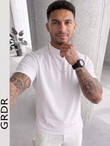 Men's Fashionable Half-Turtleneck Short Sleeve T-Shirt, Suitable For Summer - White - View 5