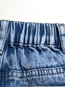 Saia Denim Lavagem Clara Simples para Menina Jovem, Saia Mini Denim Sem Forro, Moda Minimalista Clássica com Cintura Meio Elástica e Cordão Ajustável, Adequada para Todas as Estações - Lavagem clara - Visão 8