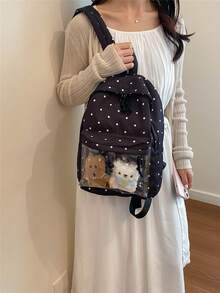 Polka Dot Transparent Backpack, Minimalist Large Capacity Backpack, Fashion Backpack, Casual Travel Backpack, College Style Backpack, Vacation Backpack - Black - View 2