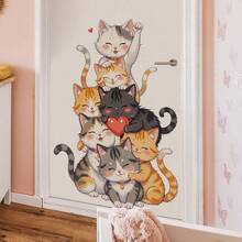 1Pc Cute Cartoon Cats Peekaboo Wall Sticker | Funny Animal Decals For Kids Room Decor | Easy To Apply Vinyl Art For Door & Home - Multicolor - View 5