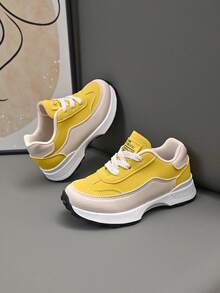 Children's Fashion Retro Sneakers, Comfortable Lace-Up Closure, Durable Anti-Slip Sole - Yellow - View 6