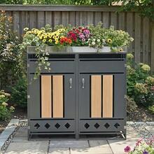 Bin Storage Unit, Lockable, Two Doors, Planting Area, Door Panel With Vertical Wood Grain, Diamond-Shaped Hollow Base - 灰色 - 查看 3
