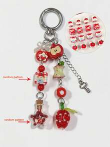 1pc Handmade Beaded Red Apple Wish Bottle Pendant, Cute Fruit Keychain, Versatile Unique Hanging Ornament, Random Pattern - Multicolor - View 1