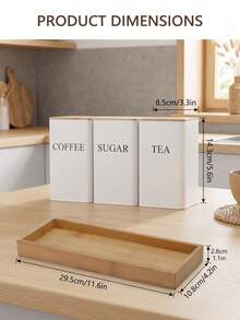 1/3pcs Tin Storage Canisters With Bamboo Lids - Moisture-Proof Airtight Kitchen Containers, Suitable For Coffee, Tea And Sugar - Easy-To-Reach Countertop Storage Rack - Black/White, Optional Tray - Multicolor - View 8