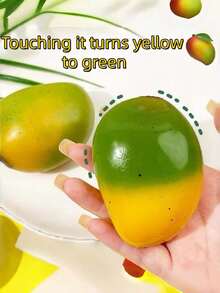 1 pieza Juguete antiestrés de mango que cambia de color, cambia de amarillo cálido a verde, juguete de apretar súper suave de rebote lento, juguete de fruta realista y lindo para los dedos, adecuado para adultos - Multicolor - Ver 3