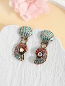 1 Pair European And American Exaggerated Style Oil-Drip Shell Conch Earrings, High-End Sense, Feminine Charm Jewelry Accessories - Seashell Earrings - View 3