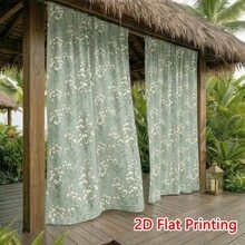 2件組 2D 精緻白色花卉圖案配纖細綠色莖幹，柔和鼠尾草綠背景，戶外遮陽簾，適用於露台、門廊與遮陽篷，防紫外線、耐褪色，隱私遮陽裝飾 - 彩色 - 查看 13