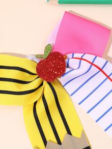 1 Stück Schulanfang Lineal Apfel Muster Schleife Krokodil Haarspange, Geschenk für den ersten Schultag im Klassenzimmer für Mädchen, Haarzubehör - Verschiedenfarbig - Übersicht 7