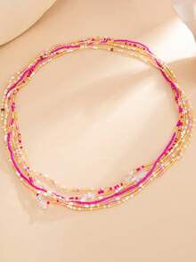 1 Set 6 piezas Cadena de cintura de estilo bohemio de vacaciones hecha a mano con cuentas de piedra blanca falsa, joyería de cintura de dopamina dulce y fresca para chicas, multi-capa apilable, adecuada para uso diario de mujeres, vacaciones, fiestas (color de cuentas hecho a mano, cantidad, posición aleatoria) - Rosa - Ver 7