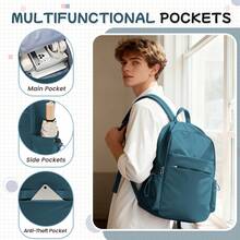 Minimalist Solid Color Backpack For College Students, Affordable Large Capacity Waterproof Commuter Laptop Bag, Versatile All-Match Style, Front Layered Zipper Pockets, Side Drawstring Water Bottle Holder, Breathable Pressure-Relieving Wide Strap, Lightweight Dirt-Resistant High-Value Casual Backpack For Middle/High School Classes, Office Commute, And Short Trips - Multicolor - View 8