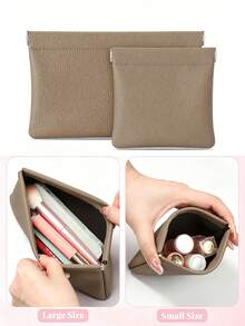 MIYIN 1pc Soft PU Coin Purse Auto-Closing Cable Organizer Bag Data Cable Protective Sleeve Squeeze Top Earphone Charger Storage Pouch Daily Carry Travel Essential - Apricot - View 19