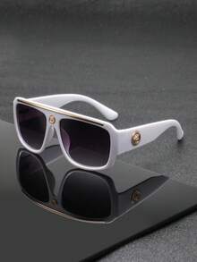 1 Pair Men's Black & Gold Top Beam Embossed Badge Square Frame Glasses, Light Luxury Vintage High-End Elegant Luxurious Classical Fashion Eyewear, Suitable For Vacation, Gathering, Dinner, Party - Multicolor - View 14