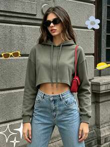 New Design - Women's Spring/Summer Sports Sweatshirt, Short Style, Printed, Multiple Colors Available. Women's Short Style Thick Drawstring Hooded Sweatshirt In Gray, Suitable For Outdoor Sports, Running, Gym Activities - Grey - View 5