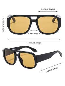 1 Pair Men's Black Double Bridge Square Frame American Retro Fashion Glasses - Black - View 4